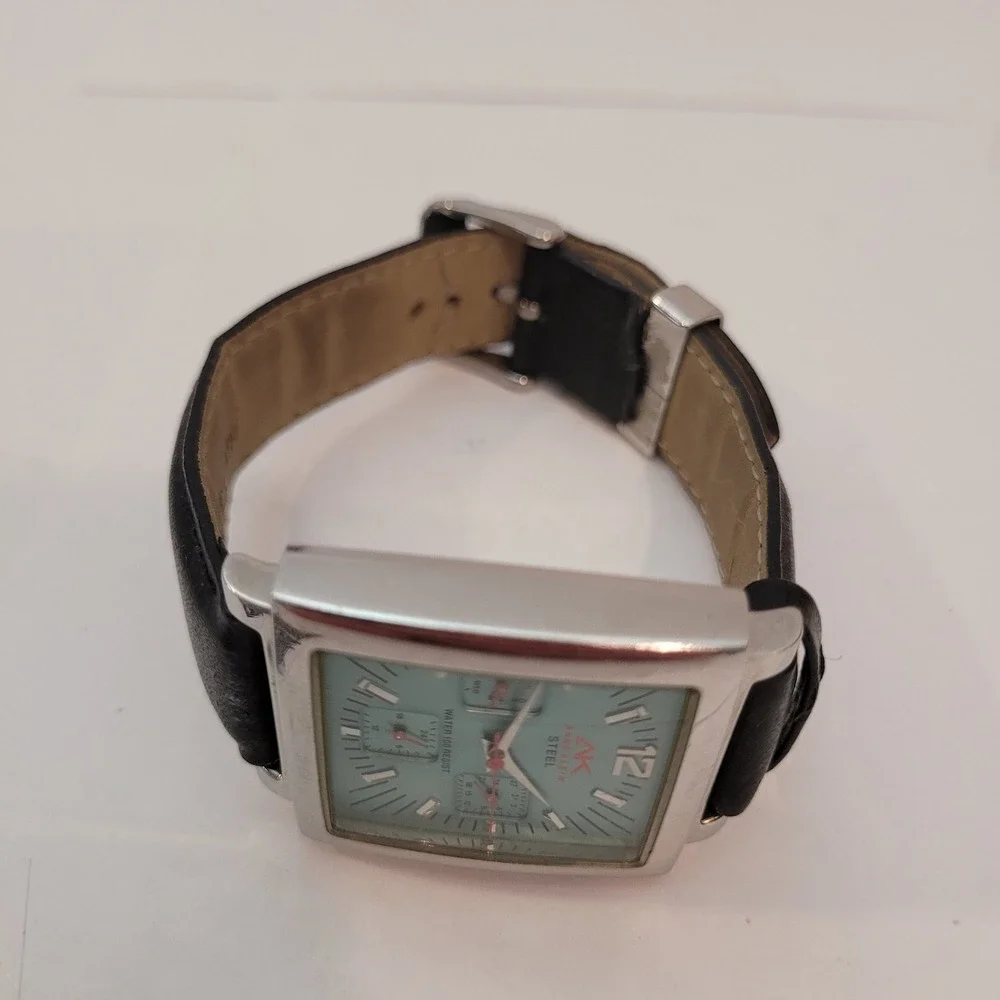 Anne Klein Watch Womens 10/5343 Blue Dial Square Stainless Steel Leather Vintage
